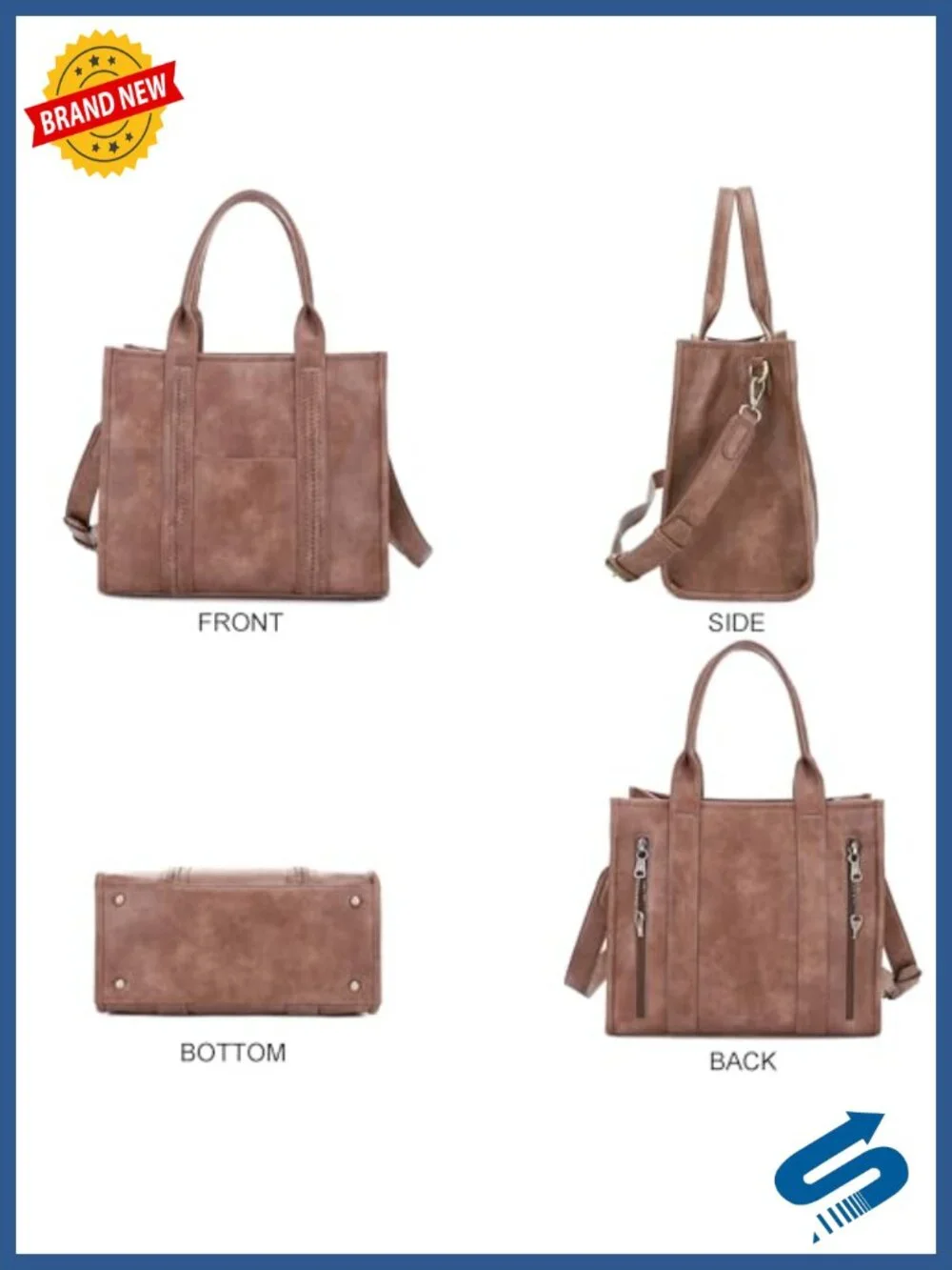 Faux Leather Tote Bag with Hidden Pocket and Crossbody Strap for Women